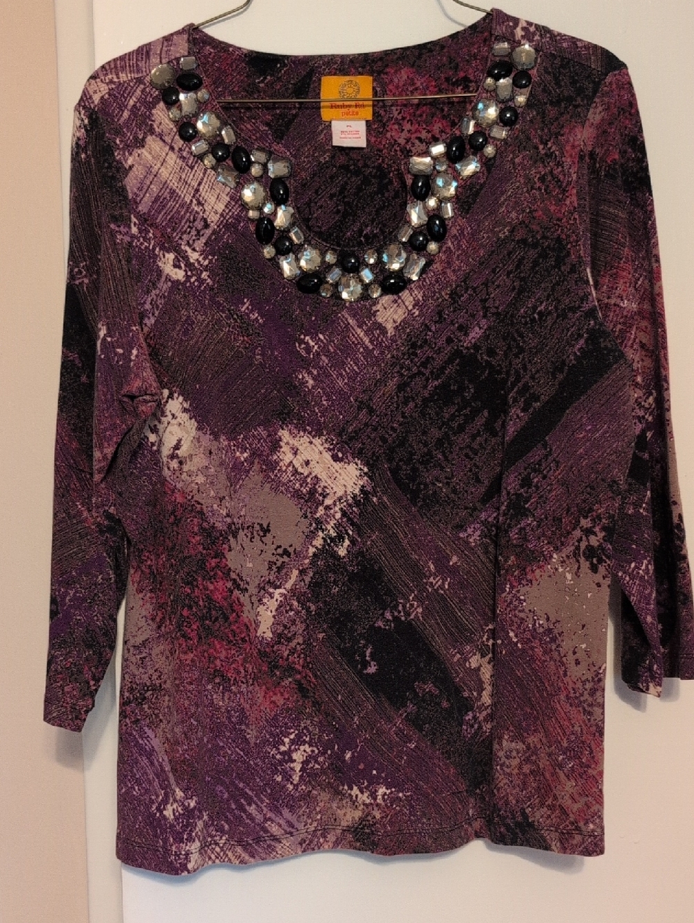 Ruby Rd. Purple Gem-Embellished Abstract Top